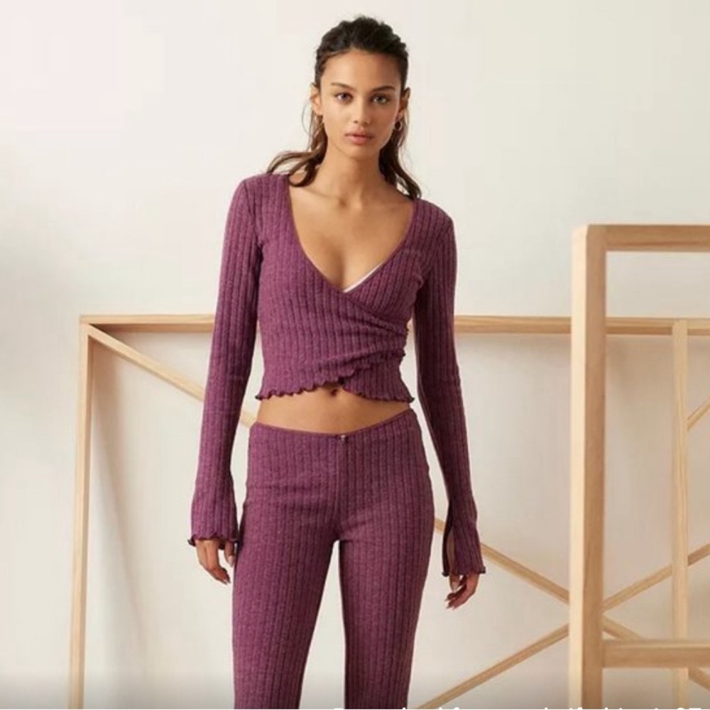 (NWOT) UO Out From Under Lila Brushed Rib Burgundy Wrap Top